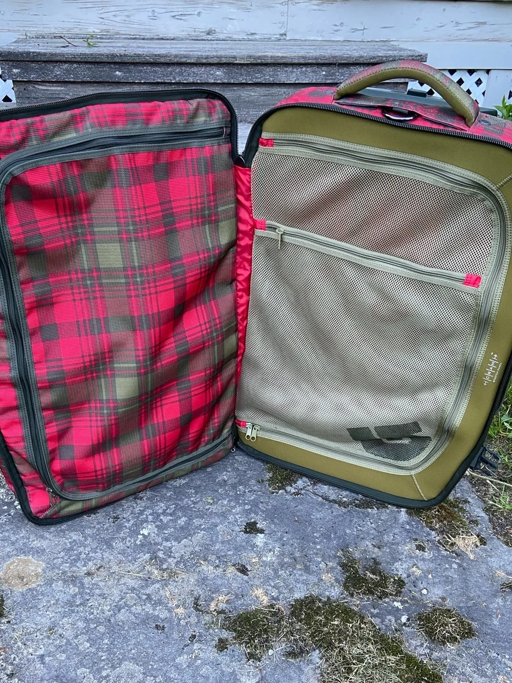 BURTON Luggage Plaid Wheelie Double Deck Rolling Travel Bag in Red